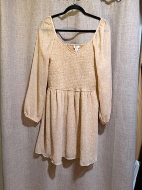 Japna Cream Floral Smocked Bodice Long Sleeve Dress